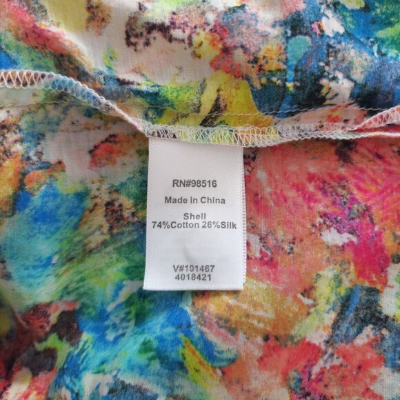 Coldwater Creek Womens Cotton-Silk Shirt Top Colorful 3/4 Sleeve Roll-Tab Size M - Picture 7 of 8
